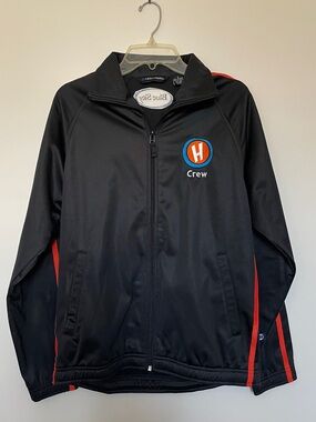 Black Athletic Track Jacket with Red Accents